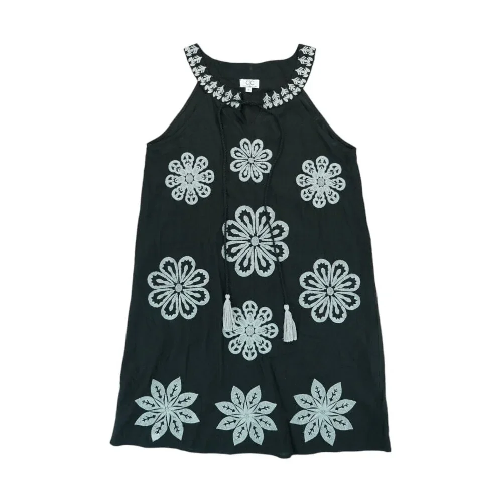 Chic Connection Women's Midi Black Dress with Gray Embrodery‎ Size Small